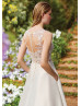 Illusion Bodice Beaded Ivory Lace Mikado Wedding Dress With Pockets